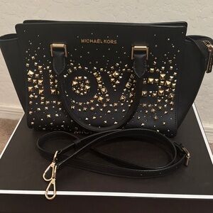 Michael Kors Black and Gold LOVE Satchel